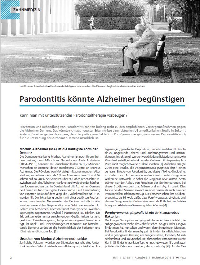 Parodontitis könnte die Entstehung von Alzheimer-Demenz gegünstigen. Kann man mit unterstützender Parodontaltherapie vorbeugen?