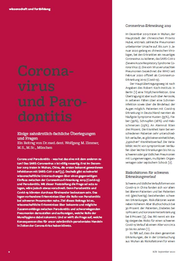 Fachartikel über Coronavirus und Parodontitis